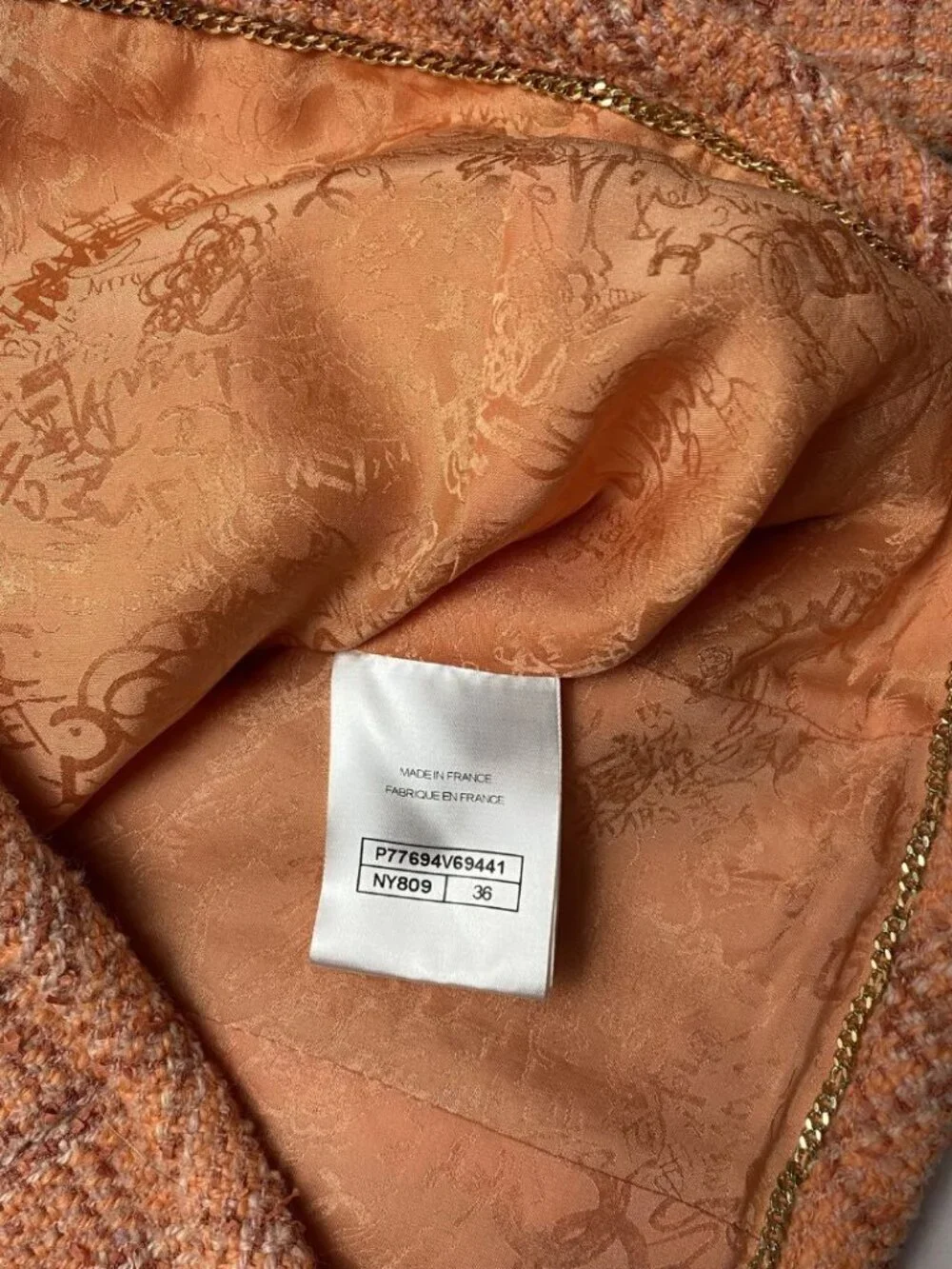 CHANEL Orange Wool Tweed Double Breasted Jacket Spring 2024 Size 36